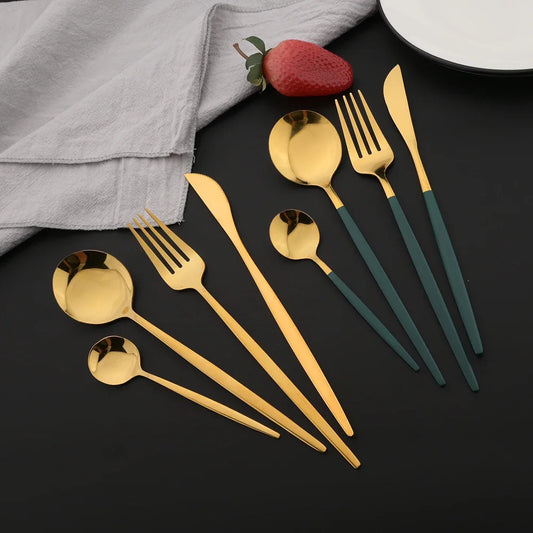 16Pcs Green Gold Dinnerware Stainless Steel Cutlery Set